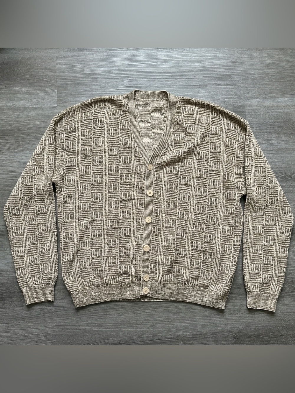 Vintage neutral 90s grandpa oversized cardigan - size XL tan & cream